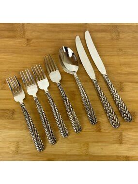 Godinger Weave Silverplate Flatware Lot of 7 Pieces Forks Knives Soup Spoon